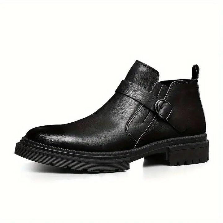 Herren Stiefel Schwarz Mit Arch Support – Elegante Lederstiefel Für Winter & Alltag, Robuste Sohle, Schnallendetail 1