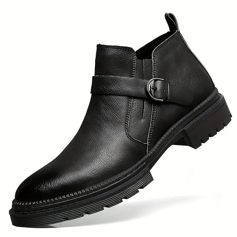 Herren Stiefel Schwarz Mit Arch Support – Elegante Lederstiefel Für Winter & Alltag, Robuste Sohle, Schnallendetail 2