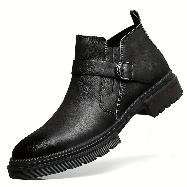 Herren Stiefel Schwarz Mit Arch Support – Elegante Lederstiefel Für Winter & Alltag, Robuste Sohle, Schnallendetail 2