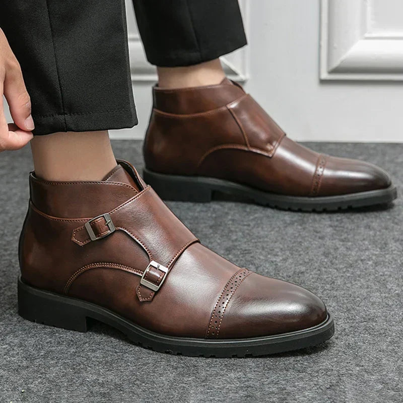 Herren Stiefeletten Schwarz Mit Doppelschnalle & Arch Support – Orthopädische Elegante Stiefeletten Für Komfort 1