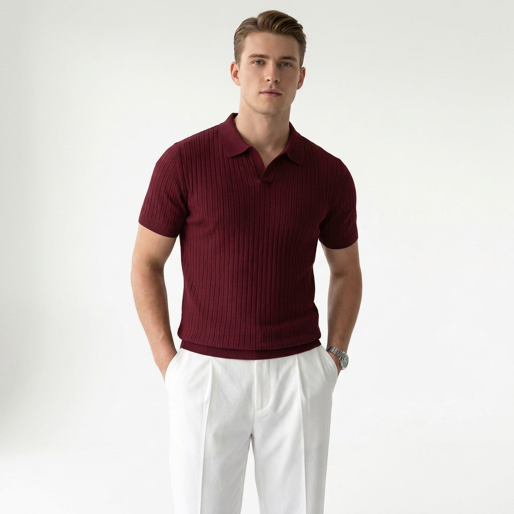 Herren Strick Poloshirt mit Rippstruktur und Geradem Schnitt für Alltag und Freizeit 0