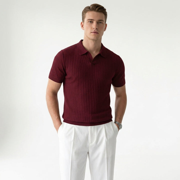 Herren Strick Poloshirt mit Rippstruktur und Geradem Schnitt für Alltag und Freizeit 0