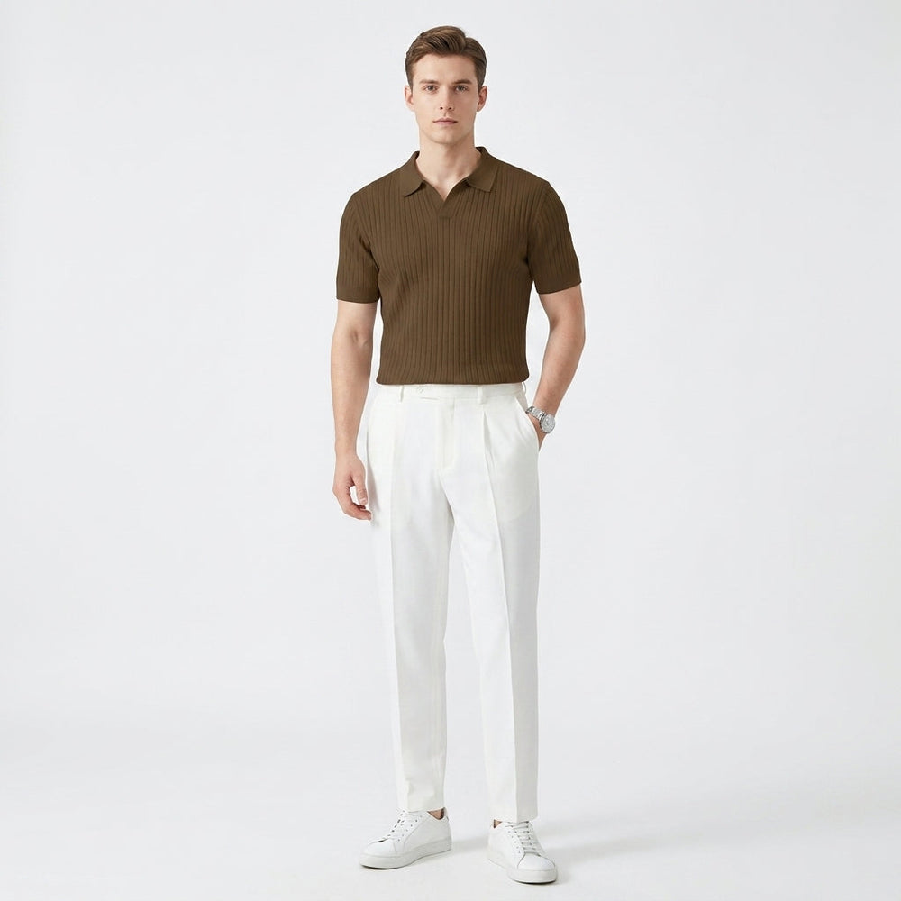 Herren Strick Poloshirt mit Rippstruktur und Geradem Schnitt für Alltag und Freizeit 1