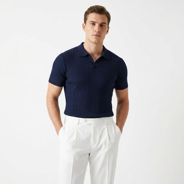 Herren Strick Poloshirt mit Rippstruktur und Geradem Schnitt für Alltag und Freizeit 2