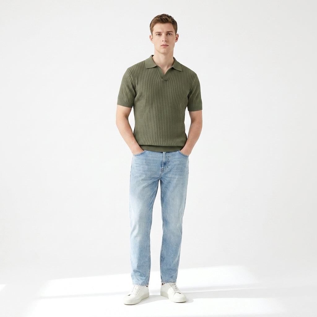 Herren Strick Poloshirt mit Rippstruktur und Geradem Schnitt für Alltag und Freizeit 3