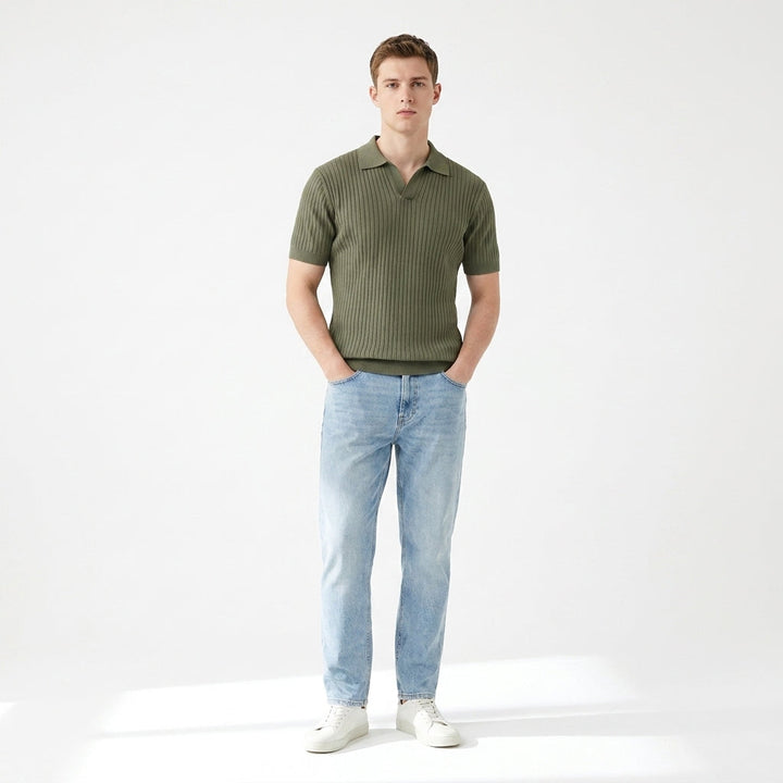 Herren Strick Poloshirt mit Rippstruktur und Geradem Schnitt für Alltag und Freizeit 3