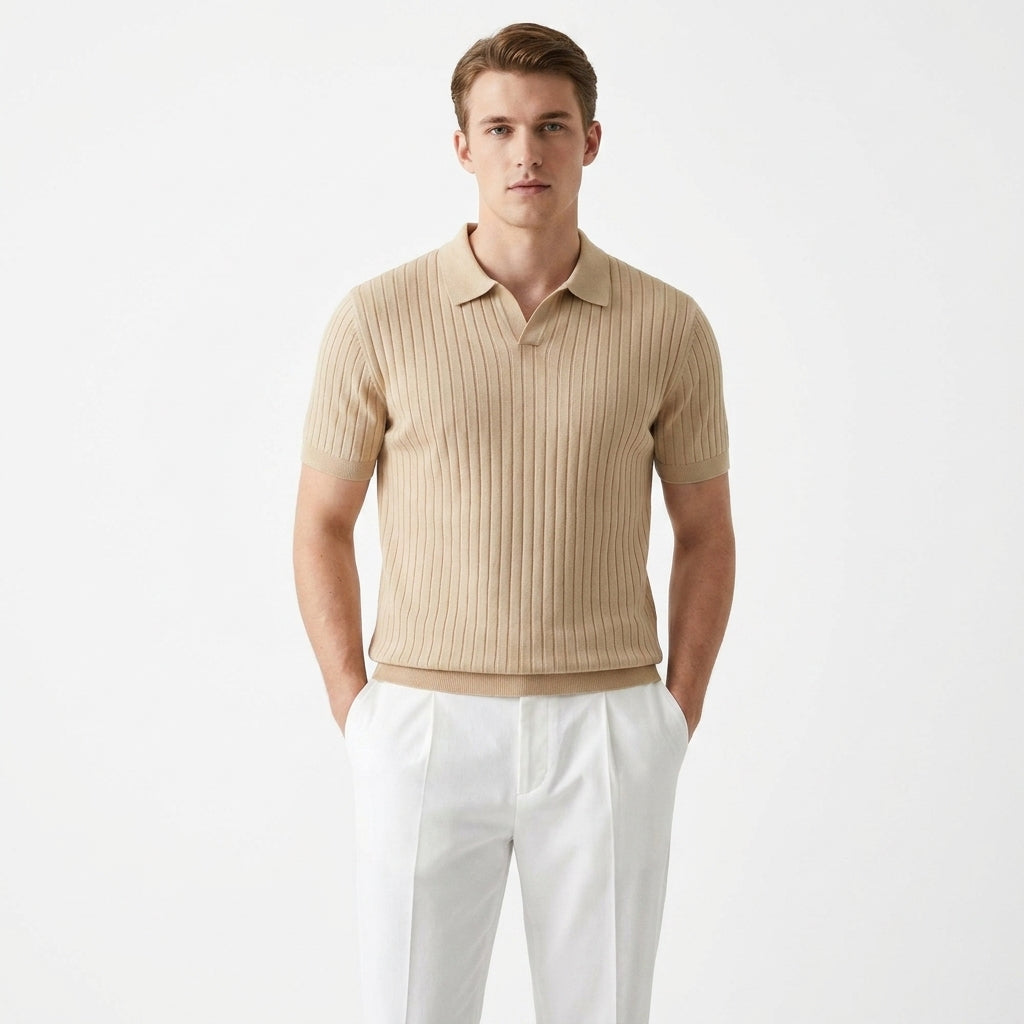Herren Strick Poloshirt mit Rippstruktur und Geradem Schnitt für Alltag und Freizeit 4