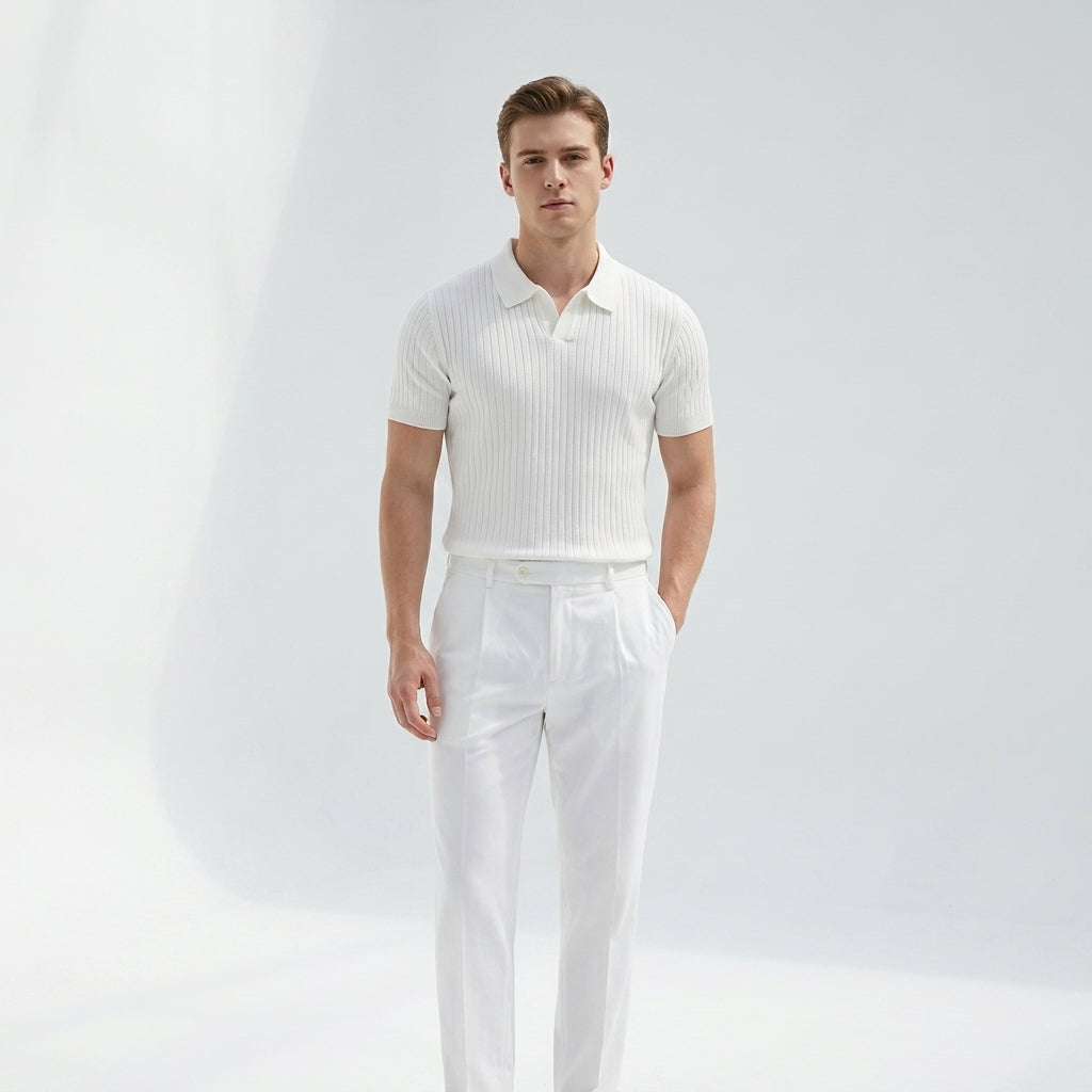 Herren Strick Poloshirt mit Rippstruktur und Geradem Schnitt für Alltag und Freizeit 5