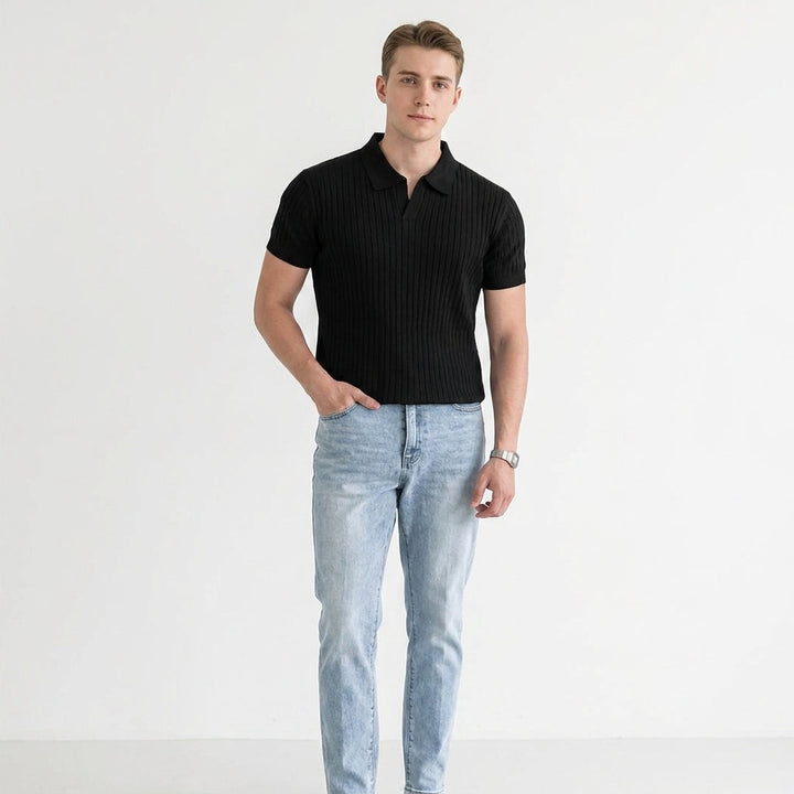 Herren Strick Poloshirt mit Rippstruktur und Geradem Schnitt für Alltag und Freizeit 6