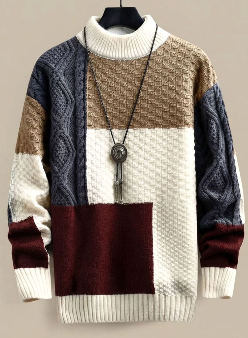 Herren Strickpullover Colorblock Grobstrick Cardigan mit Reverskragen 0