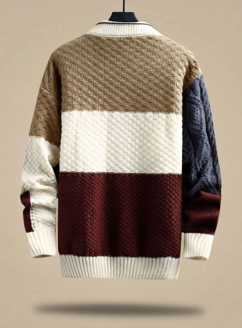 Herren Strickpullover Colorblock Grobstrick Cardigan mit Reverskragen 1