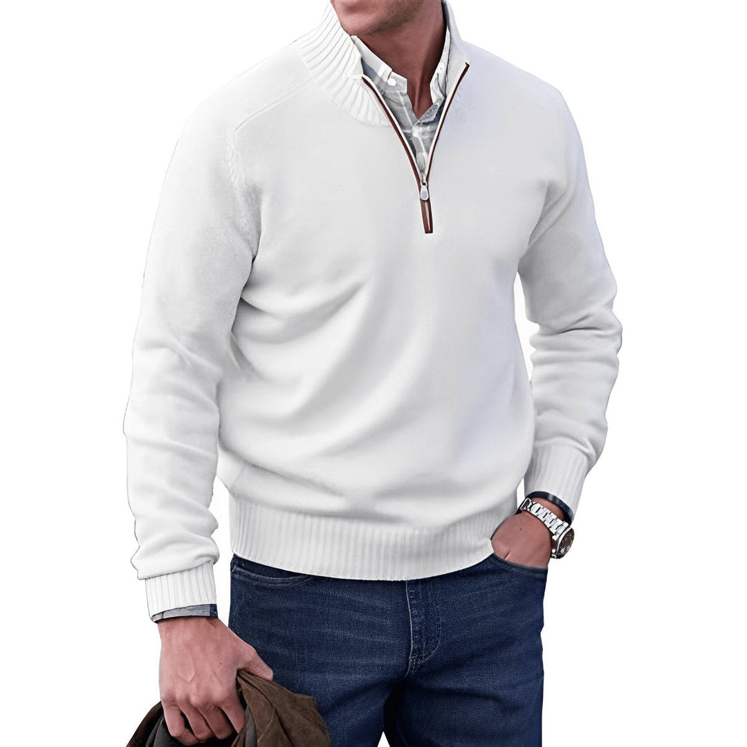 Herren Strickpullover Regular Fit Langarm Quarter-Zip Pullover mit Stehkragen 0