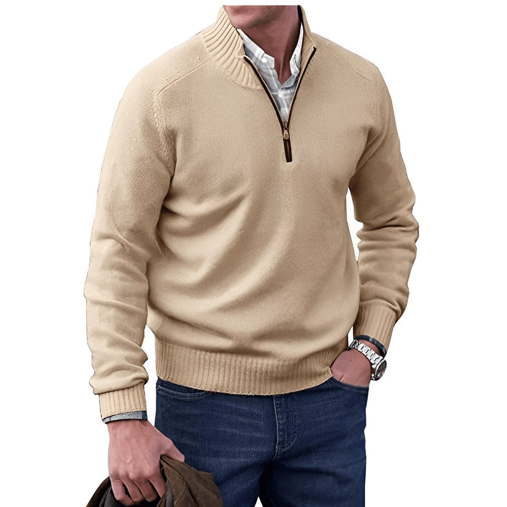 Herren Strickpullover Regular Fit Langarm Quarter-Zip Pullover mit Stehkragen 1