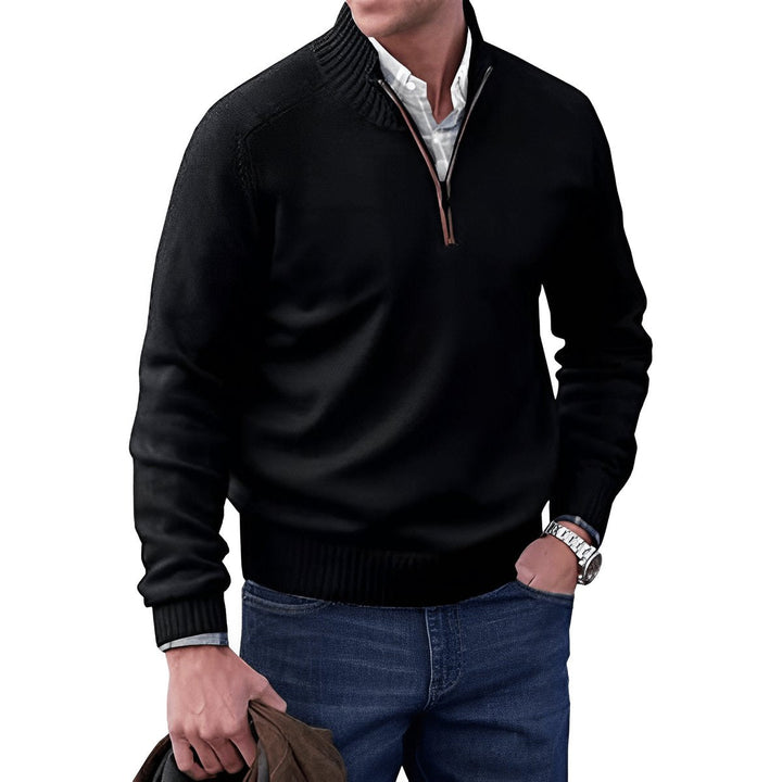 Herren Strickpullover Regular Fit Langarm Quarter-Zip Pullover mit Stehkragen 2
