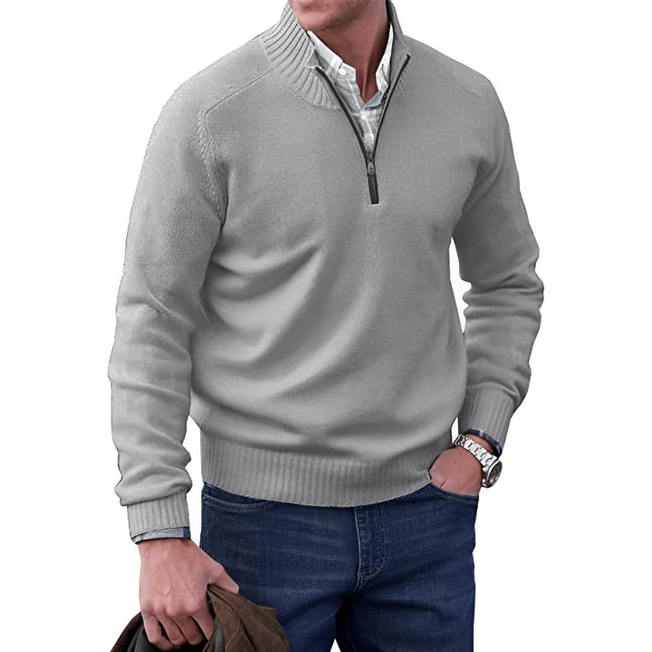 Herren Strickpullover Regular Fit Langarm Quarter-Zip Pullover mit Stehkragen 7