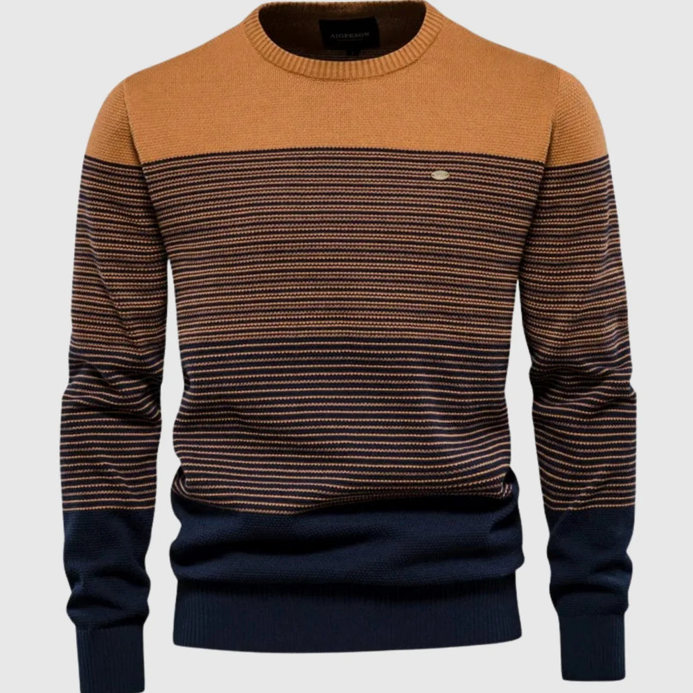 Herren Strickpullover Rundhals mit Streifen-Farbverlauf Langarmpullover für Herbst und Winter 1