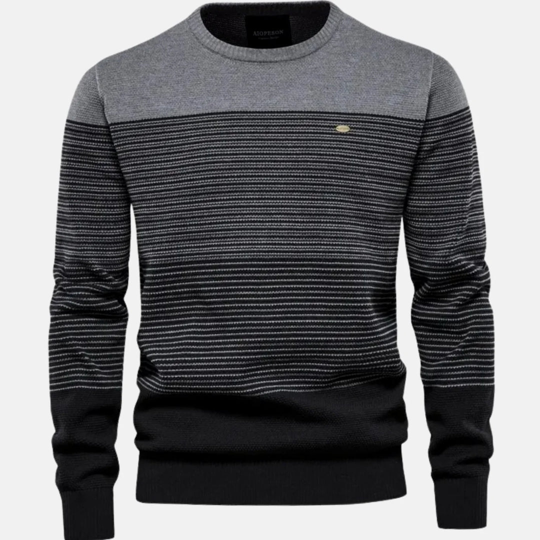 Herren Strickpullover Rundhals mit Streifen-Farbverlauf Langarmpullover für Herbst und Winter 2