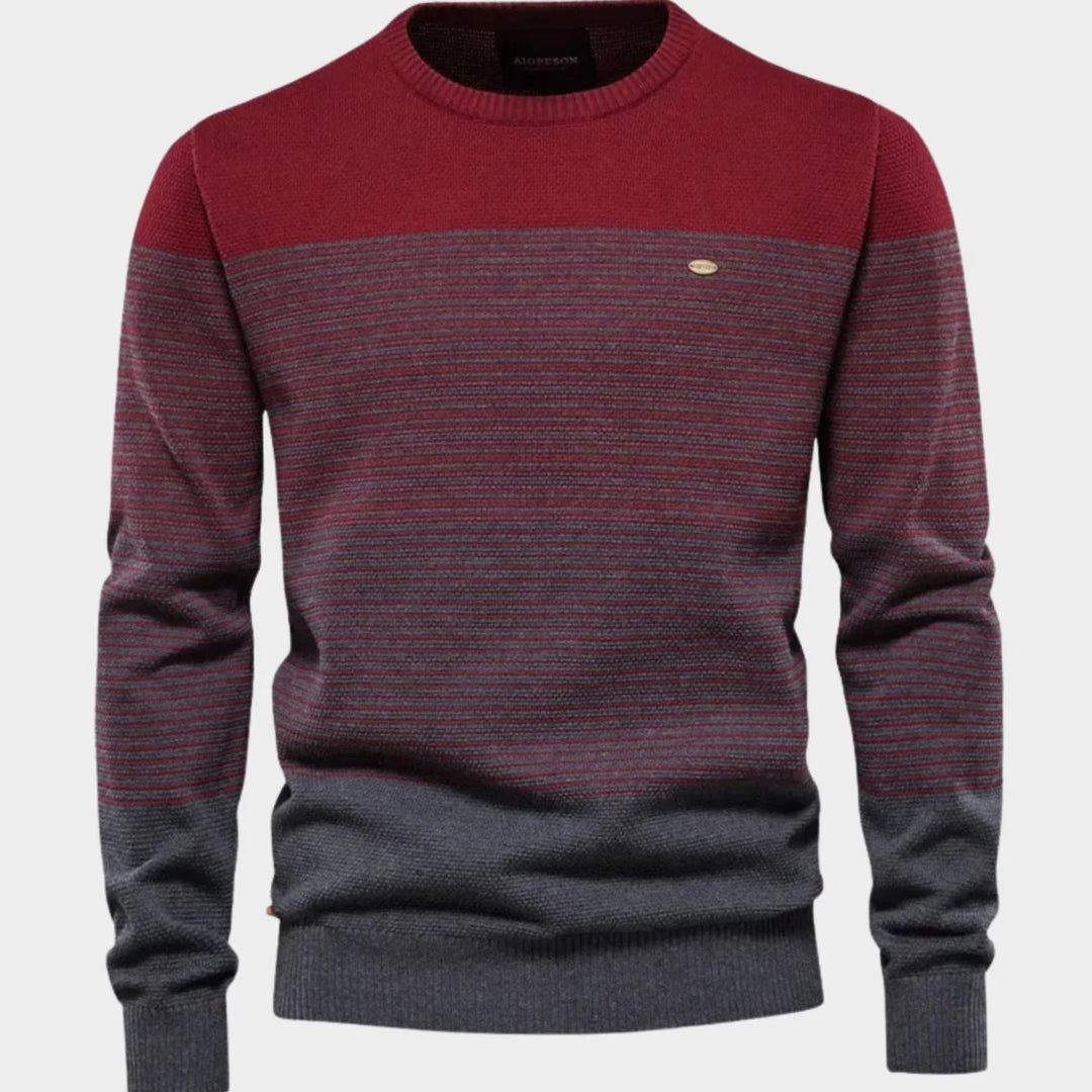 Herren Strickpullover Rundhals mit Streifen-Farbverlauf Langarmpullover für Herbst und Winter 3