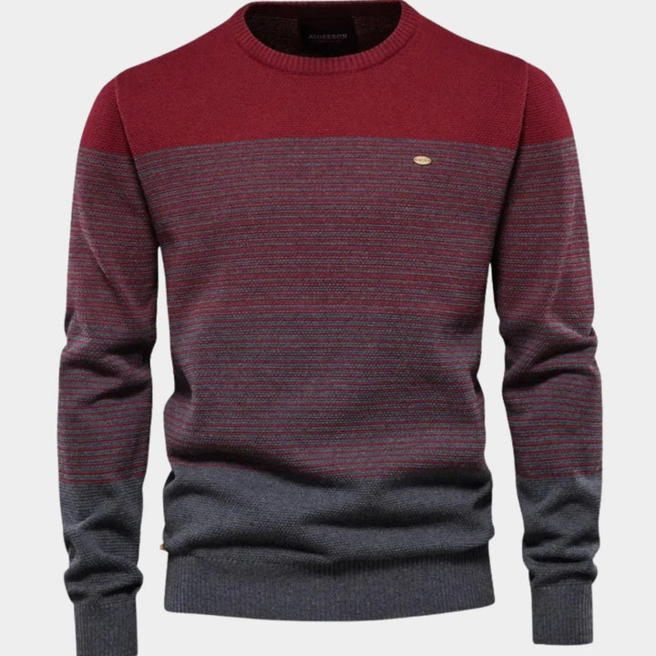 Herren Strickpullover Rundhals mit Streifen-Farbverlauf Langarmpullover für Herbst und Winter 3