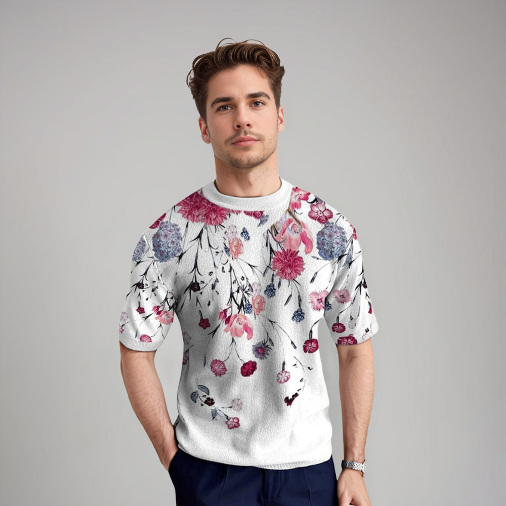 Herren T Shirt Floral Kurzarm Sommer Freizeit Elegant Modern für Männer 0