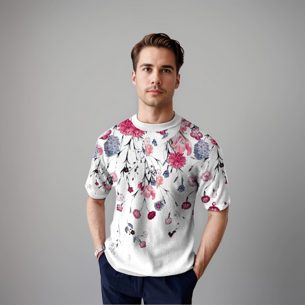 Herren T Shirt Floral Kurzarm Sommer Freizeit Elegant Modern für Männer 1