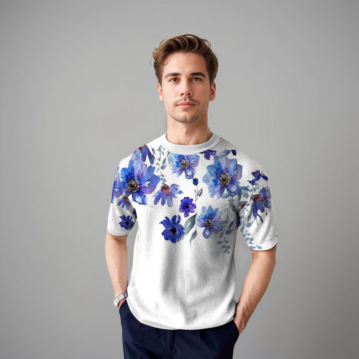 Herren T Shirt Floral Kurzarm Sommer Freizeit Elegant Modern für Männer 4