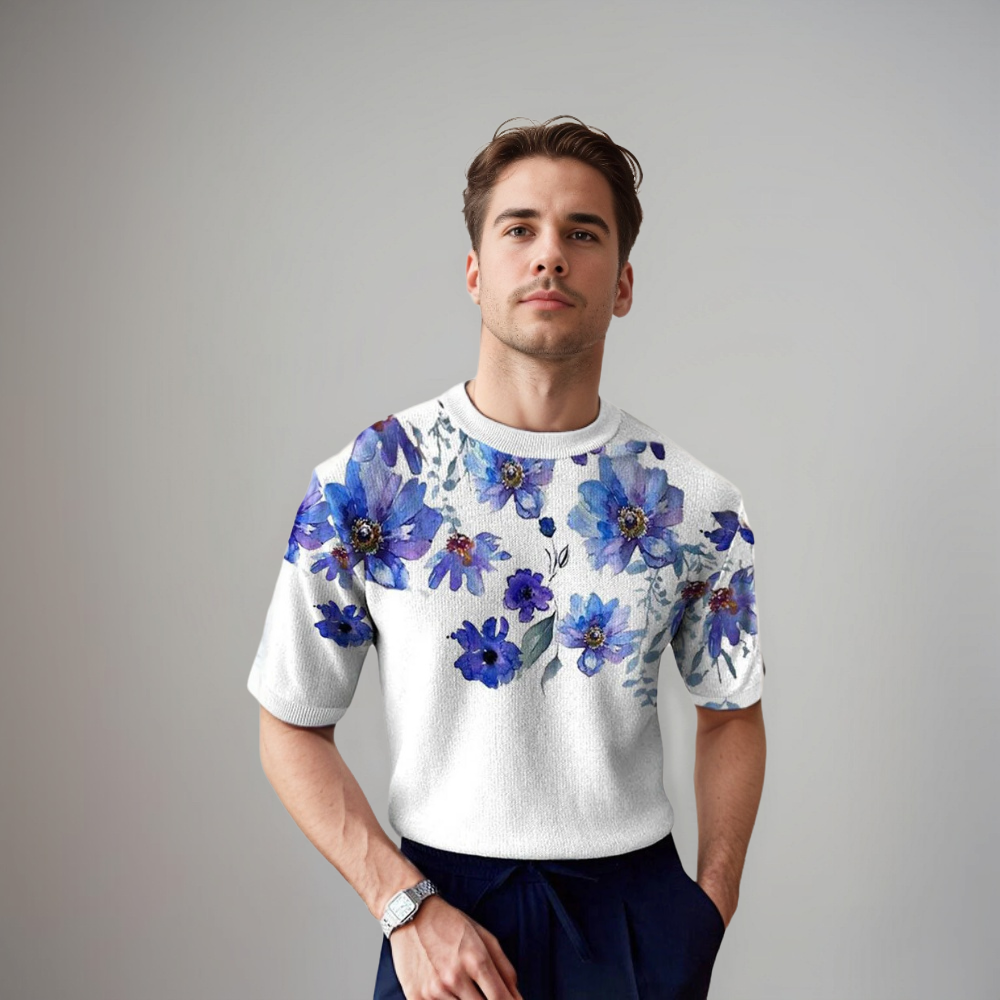 Herren T Shirt Floral Kurzarm Sommer Freizeit Elegant Modern für Männer 6