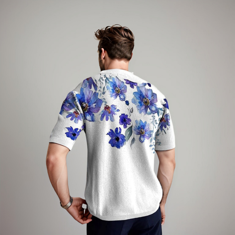 Herren T Shirt Floral Kurzarm Sommer Freizeit Elegant Modern für Männer 7