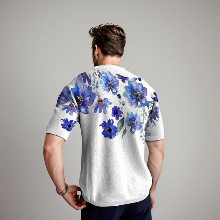 Herren T Shirt Floral Kurzarm Sommer Freizeit Elegant Modern für Männer 7