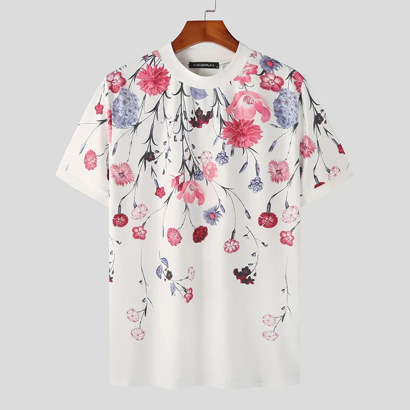 Herren T Shirt Floral Kurzarm Sommer Freizeit Elegant Modern für Männer 8