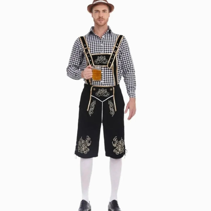 Herren Trachten-Set Kniebundhose Mit Karohemd Im Lederhosen-Stil Für Oktoberfest Und Mottopartys 0