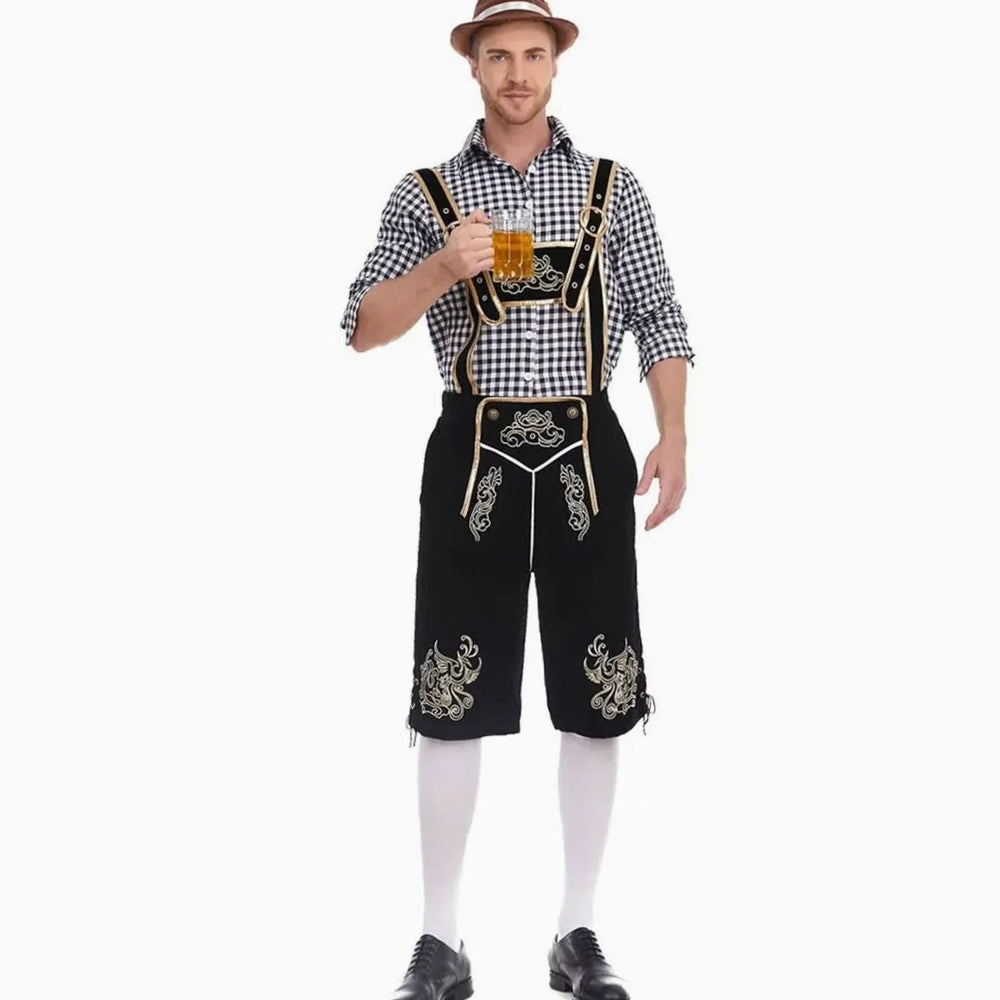 Herren Trachten-Set Kniebundhose Mit Karohemd Im Lederhosen-Stil Für Oktoberfest Und Mottopartys 1