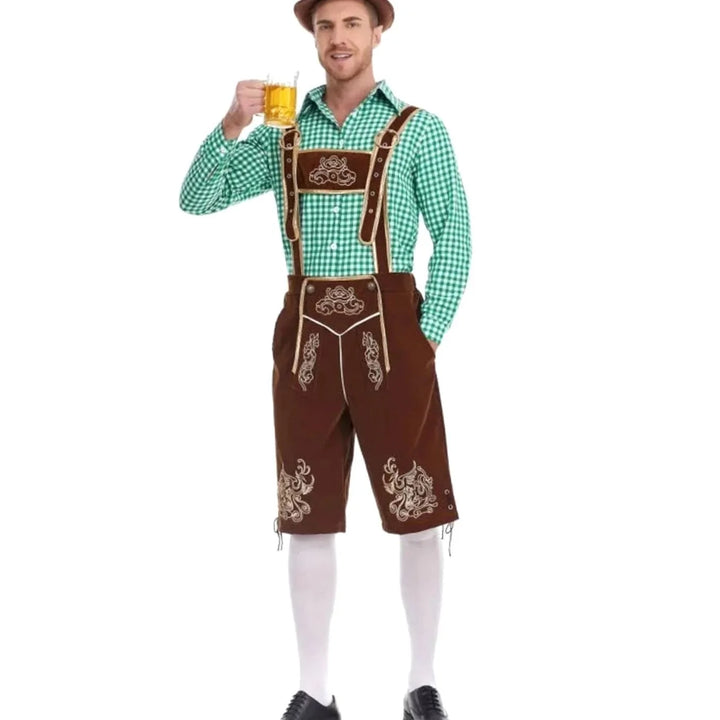 Herren Trachten-Set Kniebundhose Mit Karohemd Im Lederhosen-Stil Für Oktoberfest Und Mottopartys 11