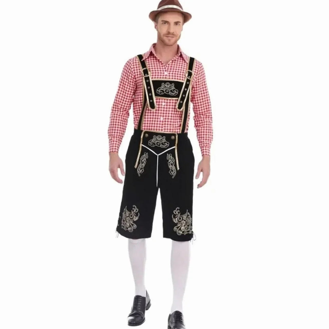 Herren Trachten-Set Kniebundhose Mit Karohemd Im Lederhosen-Stil Für Oktoberfest Und Mottopartys 12