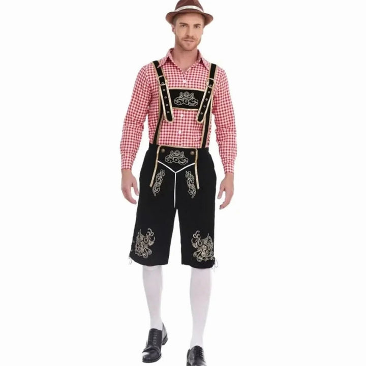 Herren Trachten-Set Kniebundhose Mit Karohemd Im Lederhosen-Stil Für Oktoberfest Und Mottopartys 12