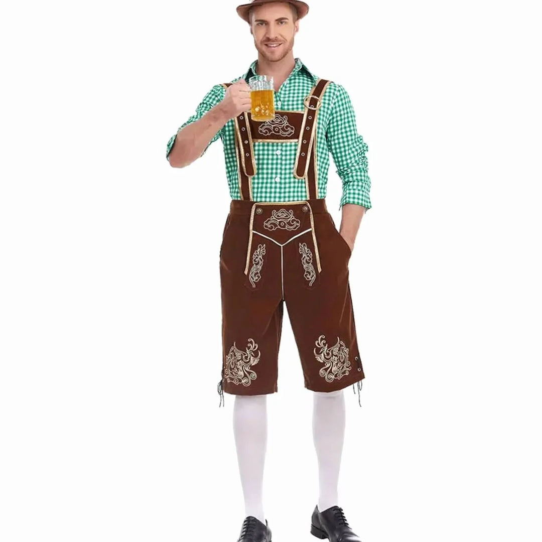 Herren Trachten-Set Kniebundhose Mit Karohemd Im Lederhosen-Stil Für Oktoberfest Und Mottopartys 3