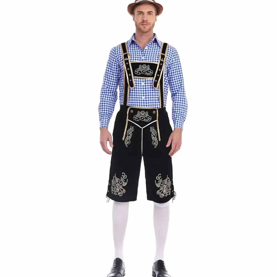 Herren Trachten-Set Kniebundhose Mit Karohemd Im Lederhosen-Stil Für Oktoberfest Und Mottopartys 5