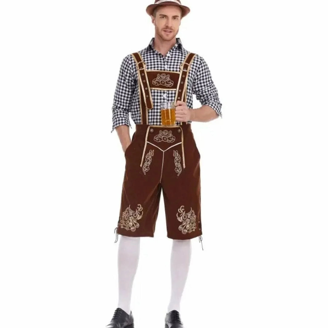 Herren Trachten-Set Kniebundhose Mit Karohemd Im Lederhosen-Stil Für Oktoberfest Und Mottopartys 6