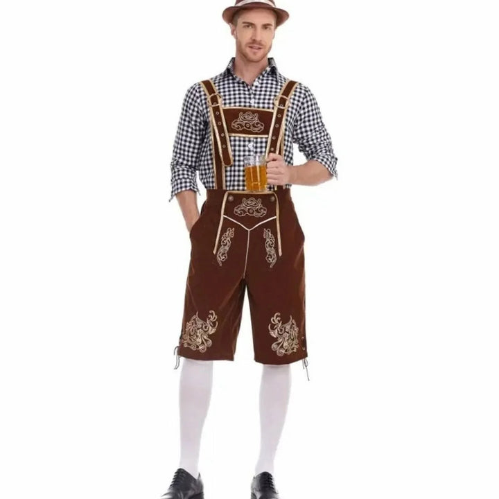 Herren Trachten-Set Kniebundhose Mit Karohemd Im Lederhosen-Stil Für Oktoberfest Und Mottopartys 6