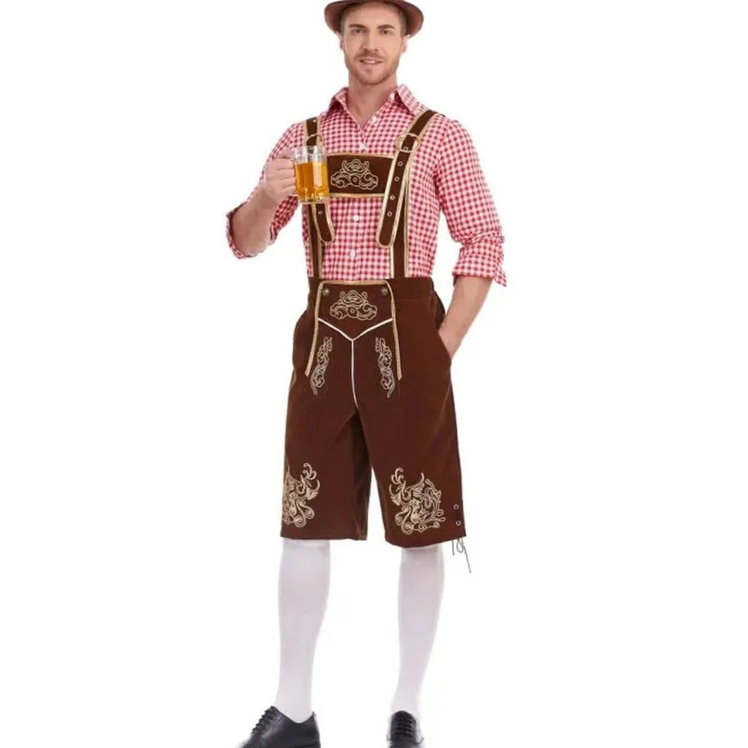 Herren Trachten-Set Kniebundhose Mit Karohemd Im Lederhosen-Stil Für Oktoberfest Und Mottopartys 7