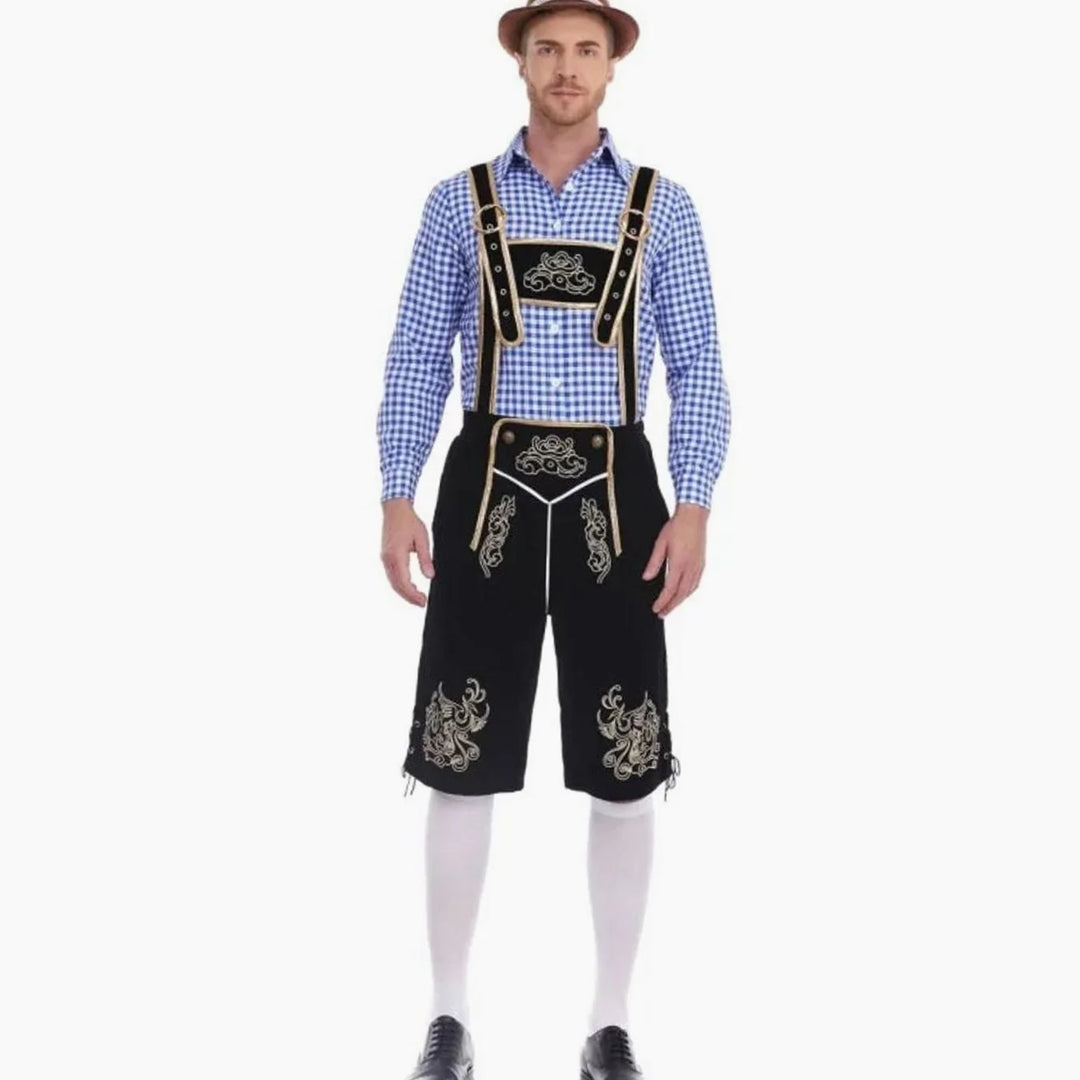 Herren Trachten-Set Kniebundhose Mit Karohemd Im Lederhosen-Stil Für Oktoberfest Und Mottopartys 8