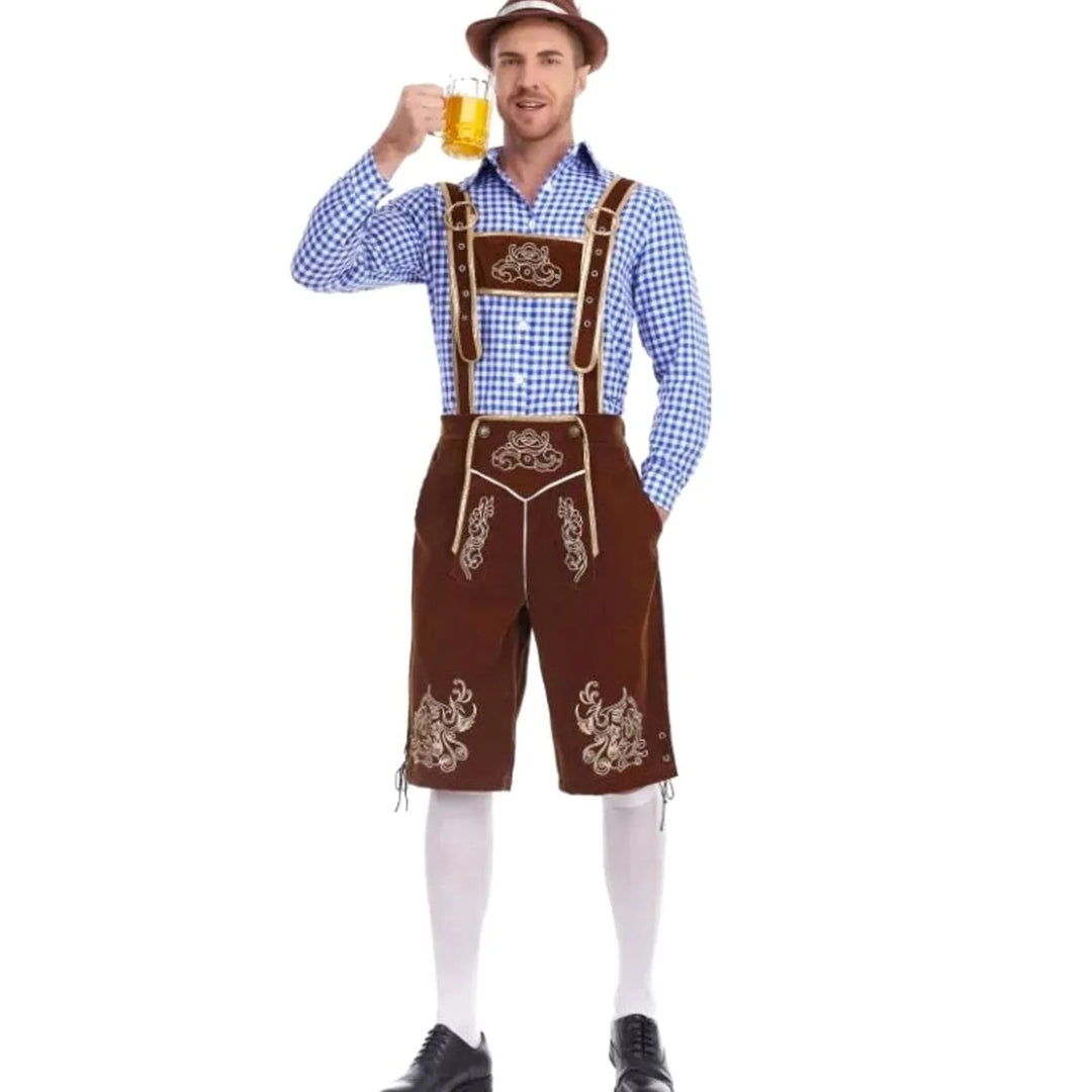 Herren Trachten-Set Kniebundhose Mit Karohemd Im Lederhosen-Stil Für Oktoberfest Und Mottopartys 9