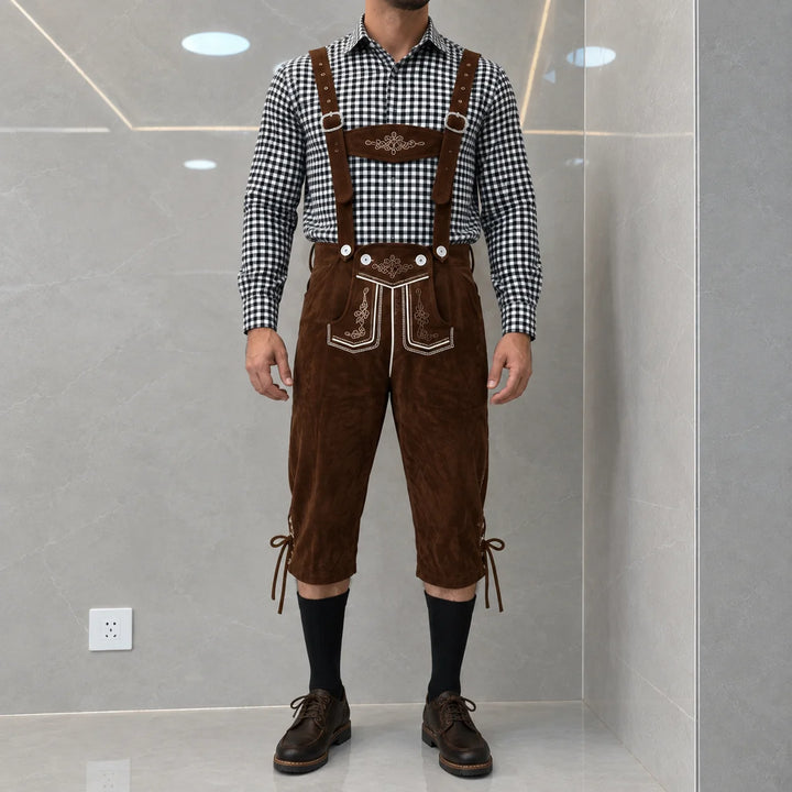 Herren Trachtenhose Kniebund mit Verstellbaren Hosenträgern - Trachten Lederhose für Oktoberfest und Feste 0