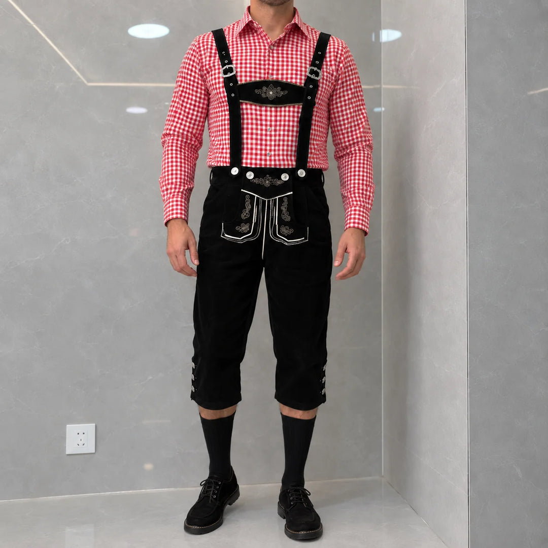 Herren Trachtenhose Kniebund mit Verstellbaren Hosenträgern - Trachten Lederhose für Oktoberfest und Feste 1