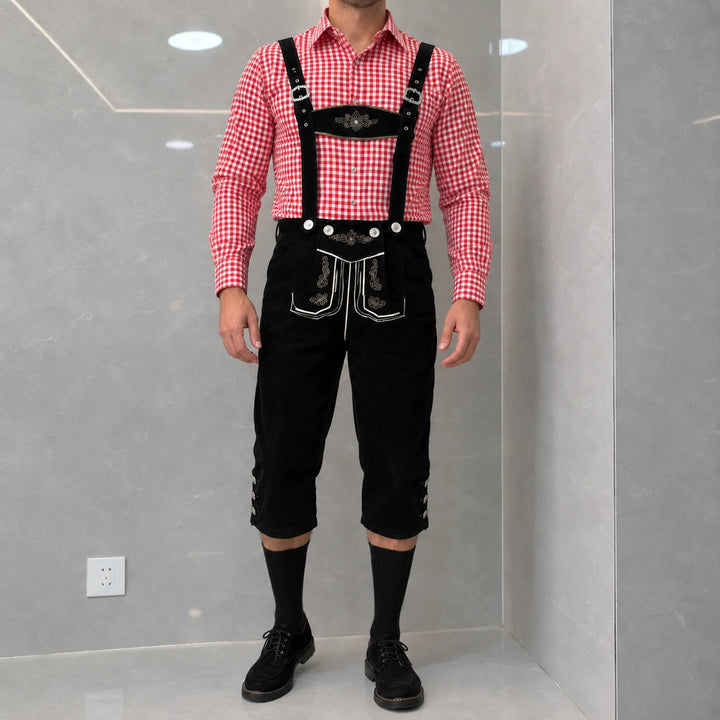 Herren Trachtenhose Kniebund mit Verstellbaren Hosenträgern - Trachten Lederhose für Oktoberfest und Feste 1