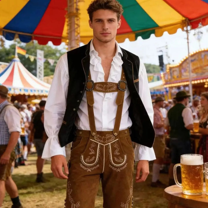 Herren Trachtenweste Blau mit Stickerei und Stehkragen für Oktoberfest und Volksfeste 1