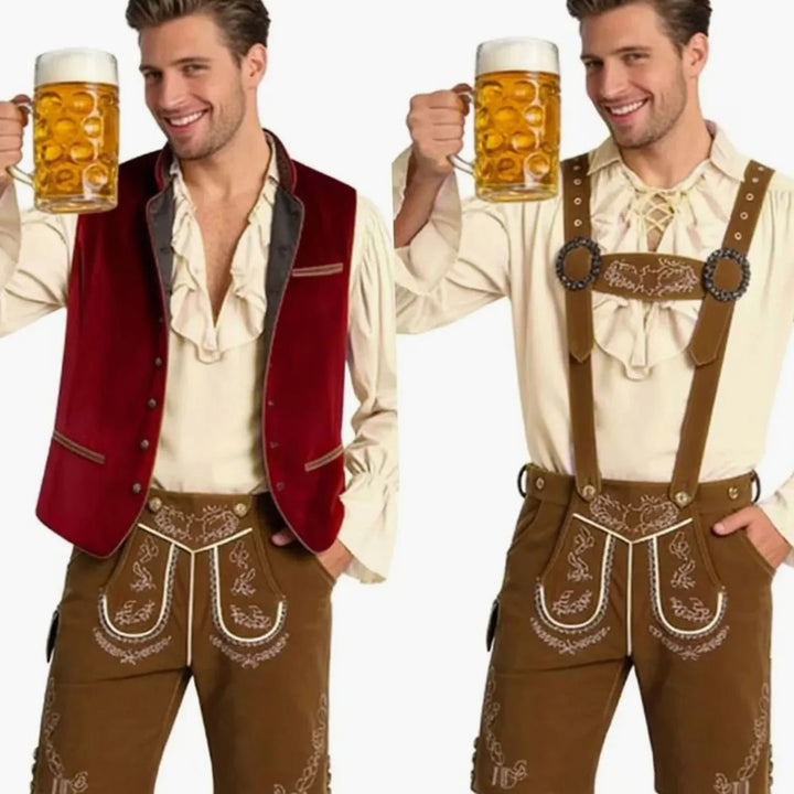 Herren Trachtenweste Blau mit Stickerei und Stehkragen für Oktoberfest und Volksfeste 2