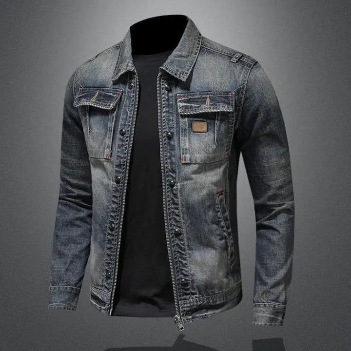 Herrenjacke Retro Denimjacke im Vintage Look mit Reißverschluss und Brusttaschen für lässige Outfits 2