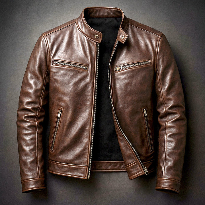 Herrenjacke Vintage Bikerjacke Echtleder Steppjacke mit Reißverschluss für Stil und Komfort 0