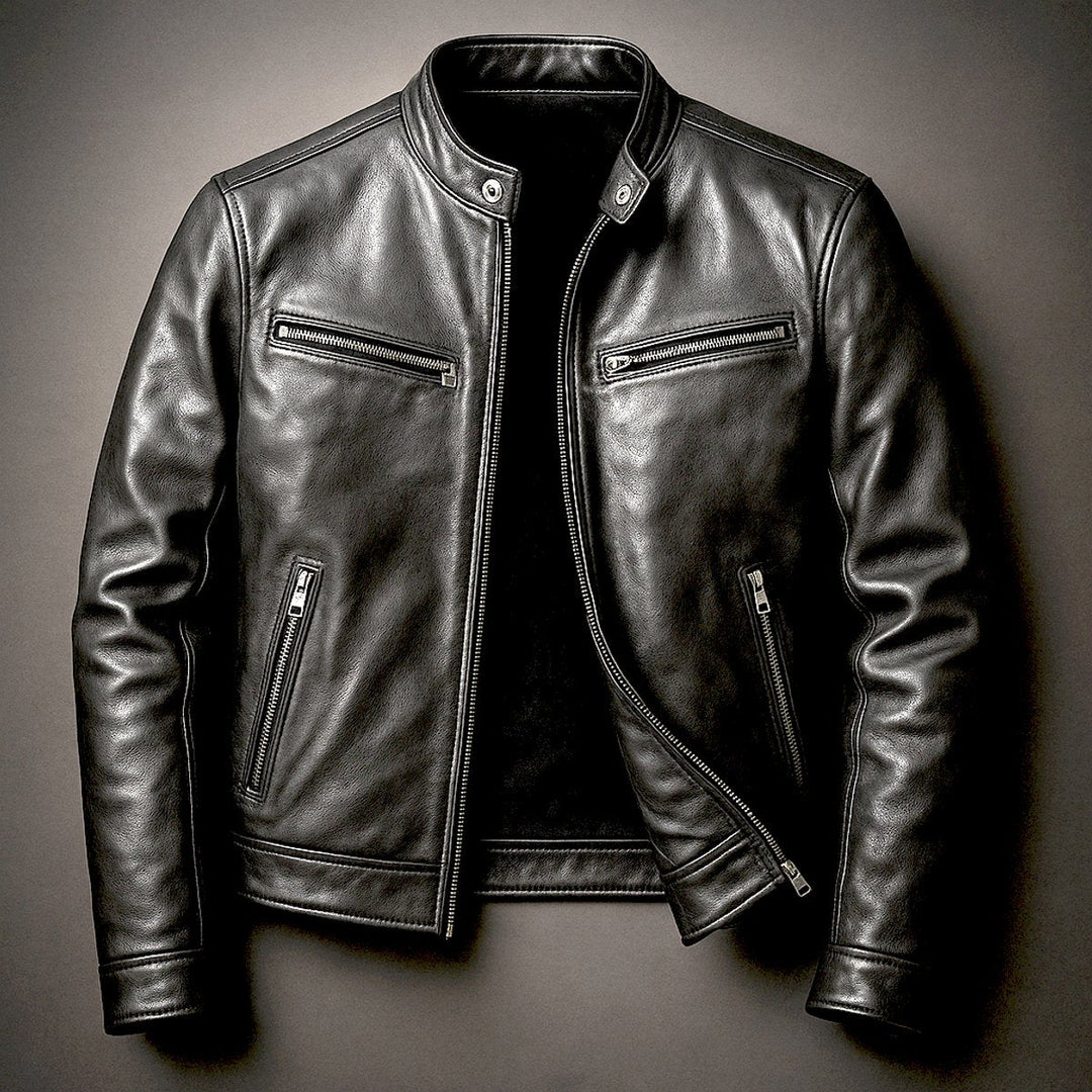 Herrenjacke Vintage Bikerjacke Echtleder Steppjacke mit Reißverschluss für Stil und Komfort 1
